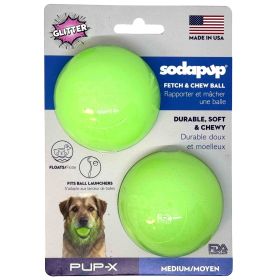 Green Glitter Ball 2-Pack Dog Toy | Soft PUP-X Rubber Floating Fetch Ball with Treat Dispenser | USA Made