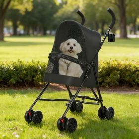 Pet Stroller for Small Dogs Cats with Mesh Ventilation, Lightweight Foldable Design, Cup Holder, Black
