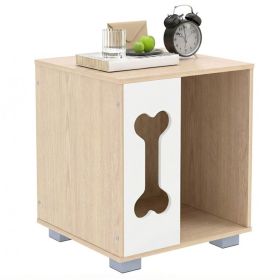 Cat Dog House Dog Bed Side Table Wooden Dog Condo with Bone-shape Window and Thick Metal Legs